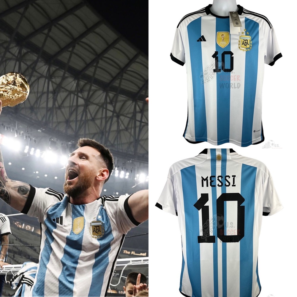 NEW 3 Stars 🌟 🌟 🌟 World Cup 2023 Argentina Messi #10 Home MENS Soccer Jersey